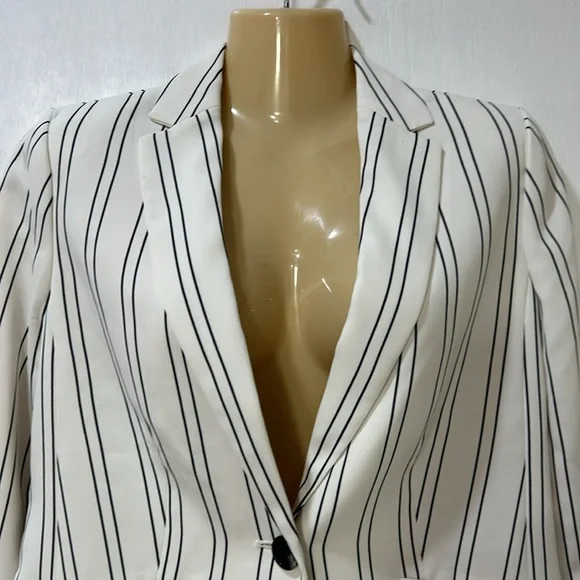 TALBOT WOMENS BLAZER JACKET COAT STRIPE WHITE BLACK SIZE 2P - Picture 3 of 12